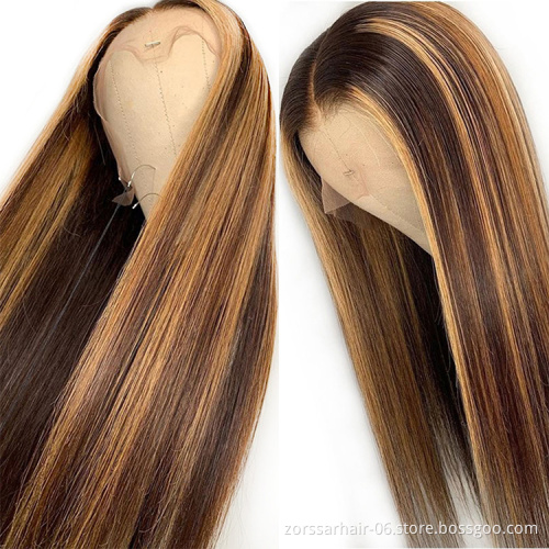 Front Human Hair Wigs Honey Blonde Straight Mink Brazilian Virgin Hair Wig Usexy Long Lace 4 27 Color Silky Straight Wave Wig
